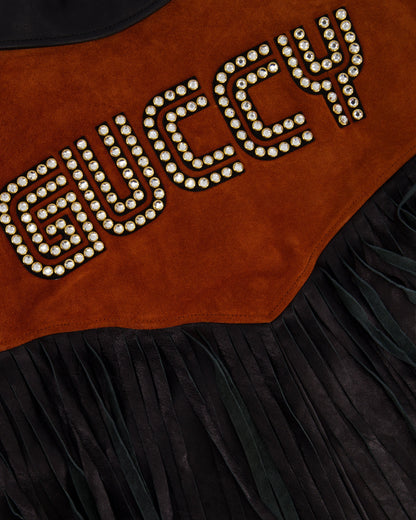 Gucci Black and Orange Leather Fringe and Studded Jacket in Size IT 36 (UK 4)