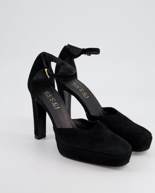 Gucci Black Suede Closed Toe Heels with Platform Size EU 38