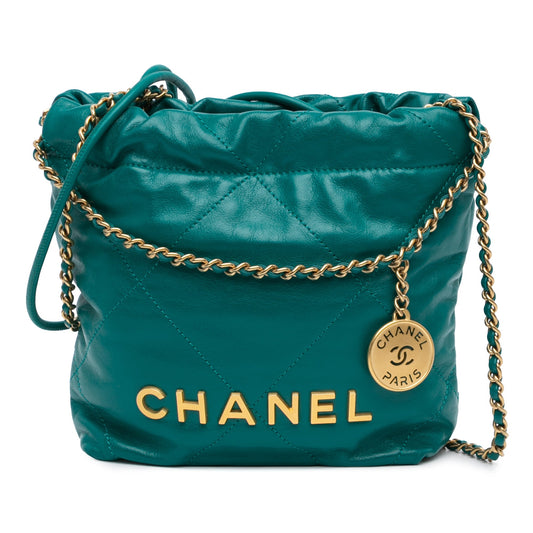 Green Chanel Mini Shiny Calfskin 22 Handbag Satchel