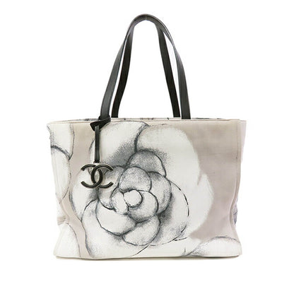 Gray Chanel Large Camellia Printed Canvas Shopper Tote