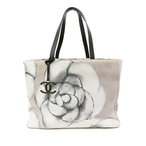 Gray Chanel Large Camellia Printed Canvas Shopper Tote