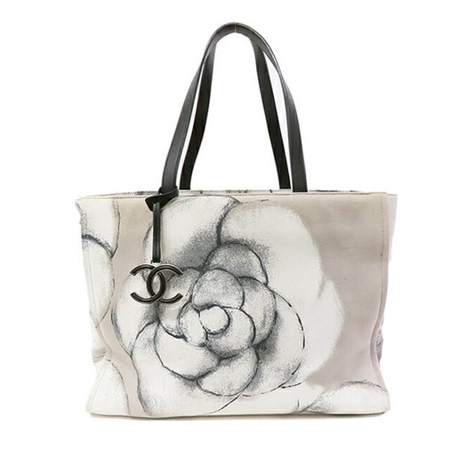 Gray Chanel Large Camellia Printed Canvas Shopper Tote