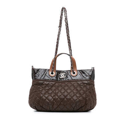 Brown Chanel Quilted Iridescent Calfskin In The Mix Satchel