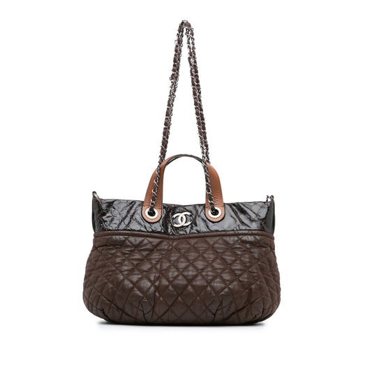 Brown Chanel Quilted Iridescent Calfskin In The Mix Satchel