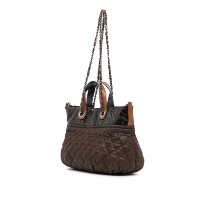 Brown Chanel Quilted Iridescent Calfskin In The Mix Satchel
