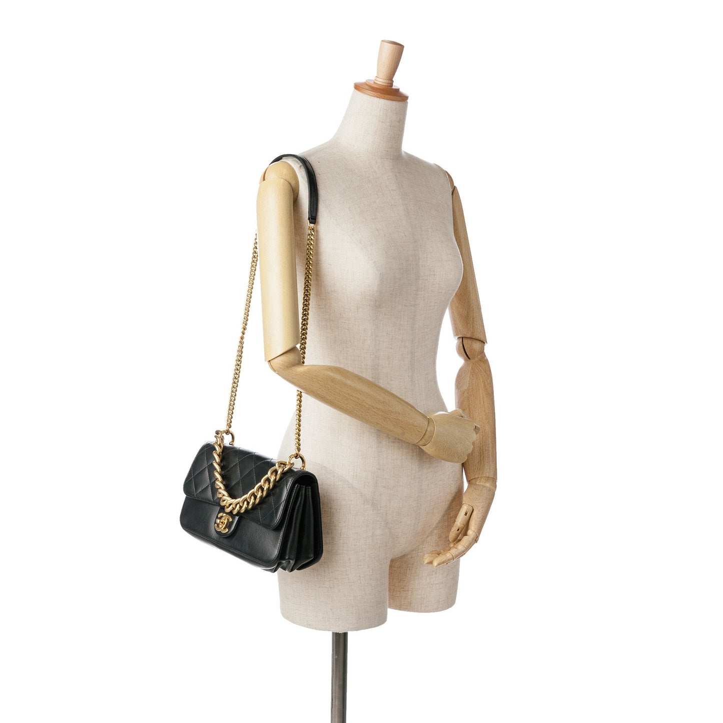 Black Chanel Small Quilted Calfskin Straight Lined Flap Satchel