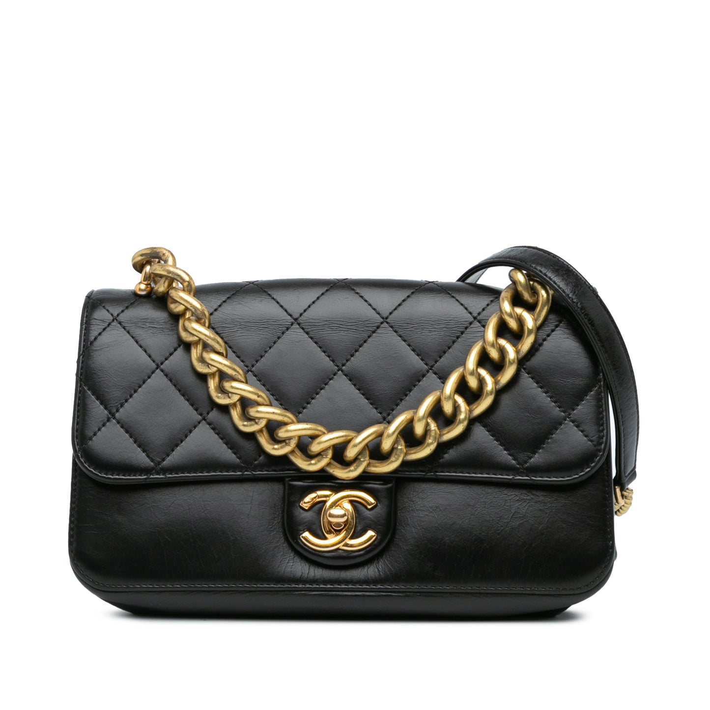 Black Chanel Small Quilted Calfskin Straight Lined Flap Satchel