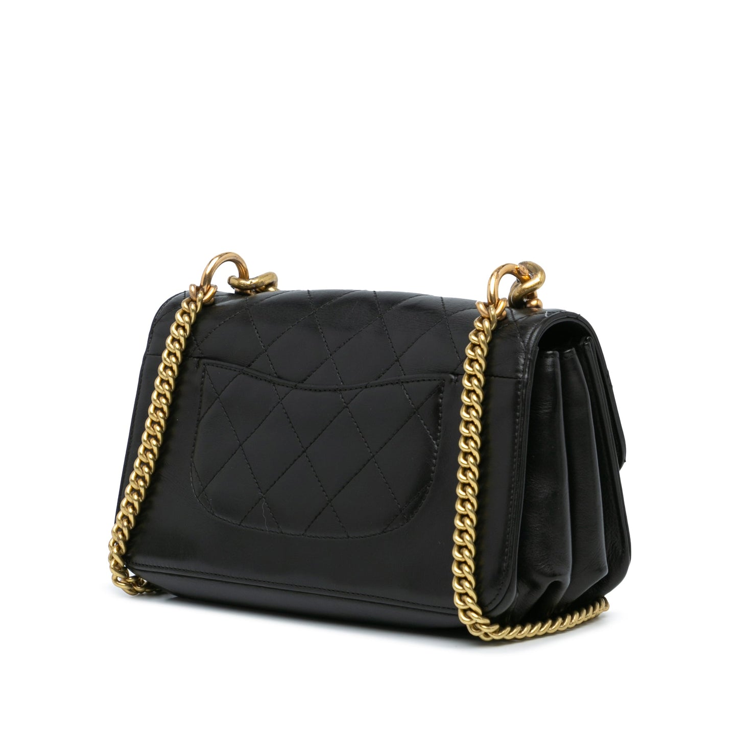 Black Chanel Small Quilted Calfskin Straight Lined Flap Satchel