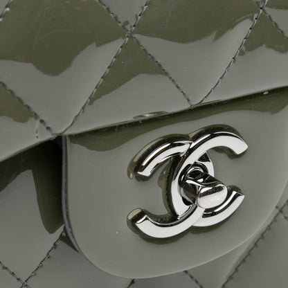 Green Chanel Jumbo Classic Patent Double Flap Shoulder Bag