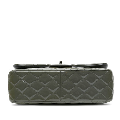 Green Chanel Jumbo Classic Patent Double Flap Shoulder Bag