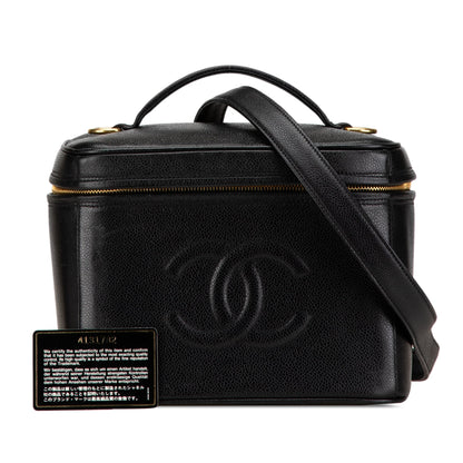Black Chanel CC Caviar Vanity Train Case