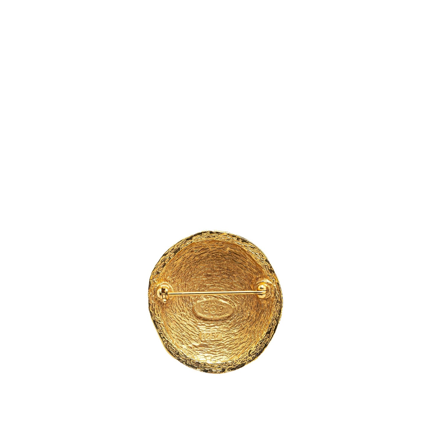 Gold Chanel Gold Plated CC Round Brooch