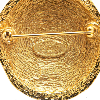 Gold Chanel Gold Plated CC Round Brooch