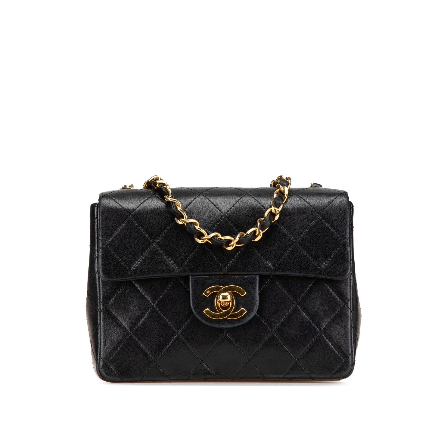Black Chanel Mini Square Classic Lambskin Single Flap Crossbody Bag