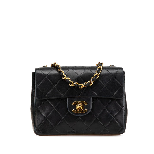 Black Chanel Mini Square Classic Lambskin Single Flap Crossbody Bag