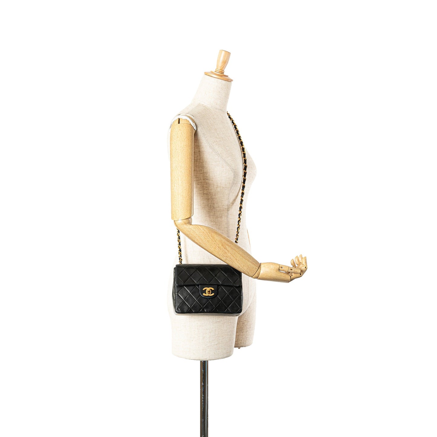 Black Chanel Mini Square Classic Lambskin Single Flap Crossbody Bag