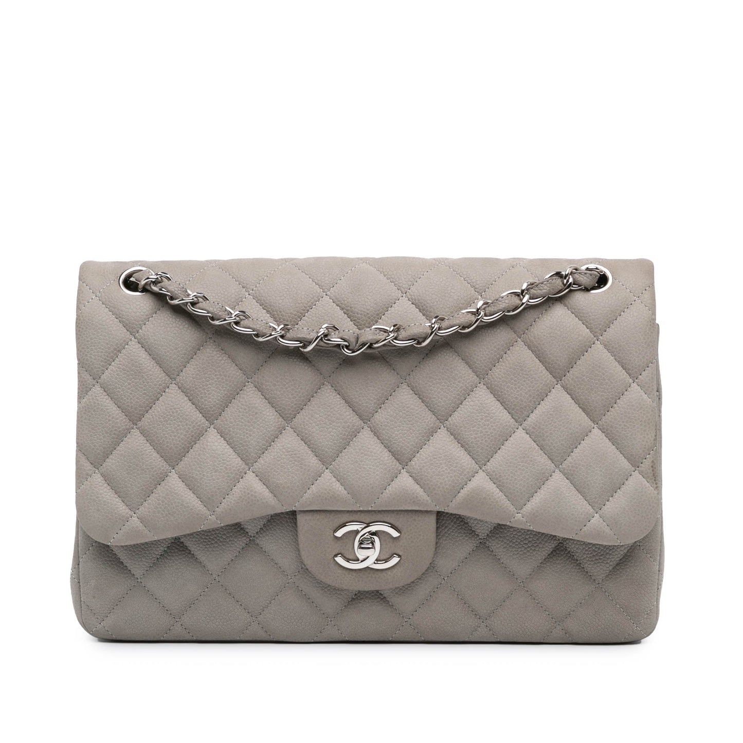 Gray Chanel Jumbo Classic Caviar Double Flap Shoulder Bag