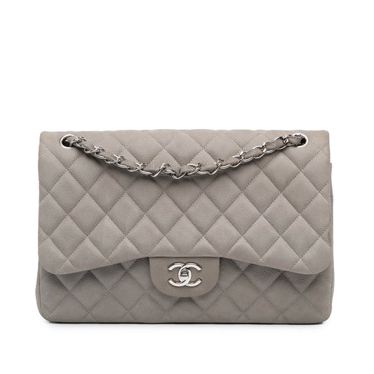 Gray Chanel Jumbo Classic Caviar Double Flap Shoulder Bag