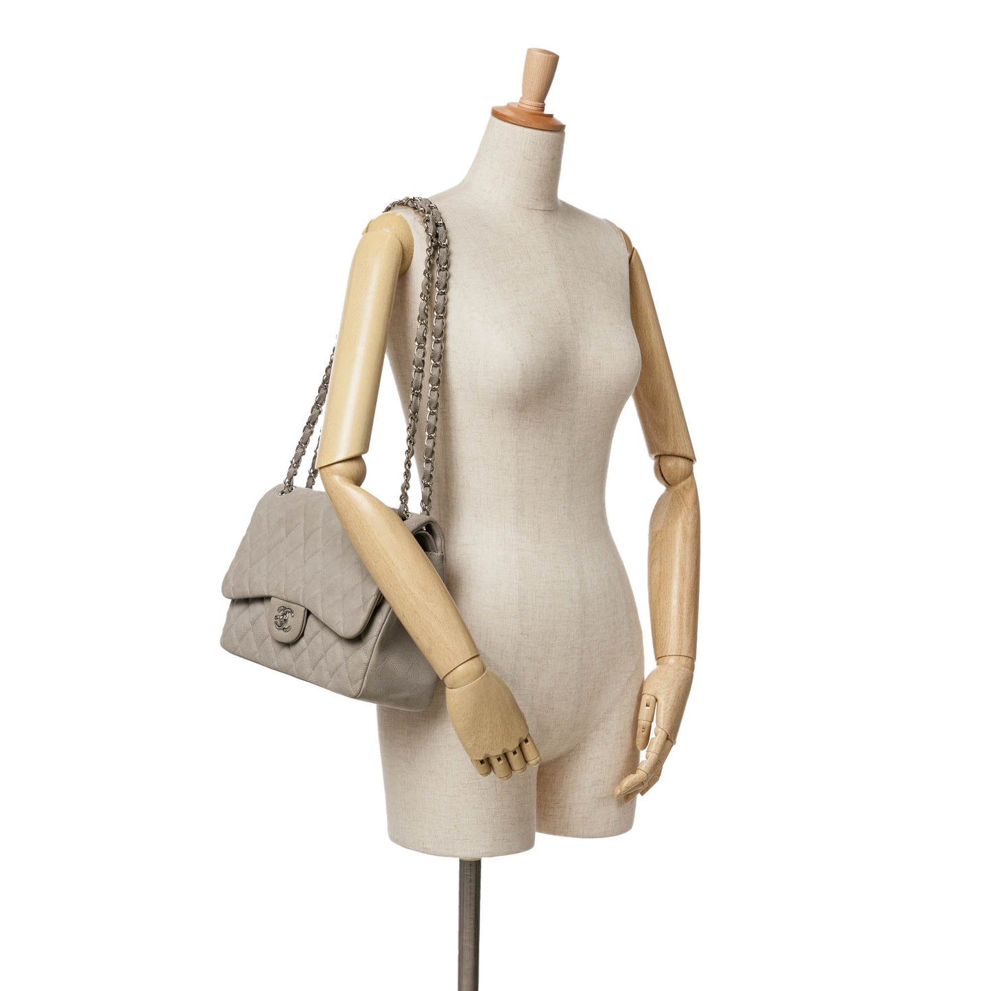 Gray Chanel Jumbo Classic Caviar Double Flap Shoulder Bag