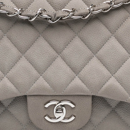 Gray Chanel Jumbo Classic Caviar Double Flap Shoulder Bag