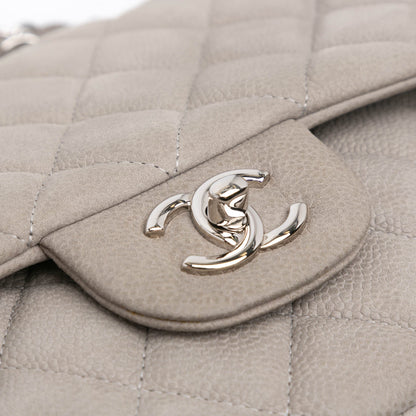 Gray Chanel Jumbo Classic Caviar Double Flap Shoulder Bag