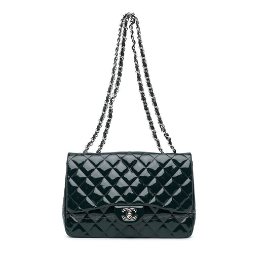 Blue Chanel Jumbo Classic Patent Double Flap Shoulder Bag