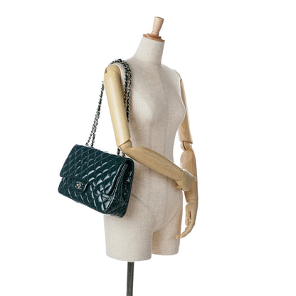 Blue Chanel Jumbo Classic Patent Double Flap Shoulder Bag
