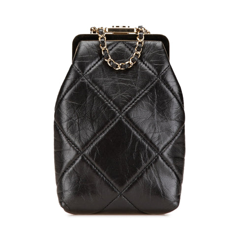 Black Chanel Small CC Quilted Lambskin Kisslock Frame Clutch Crossbody Bag