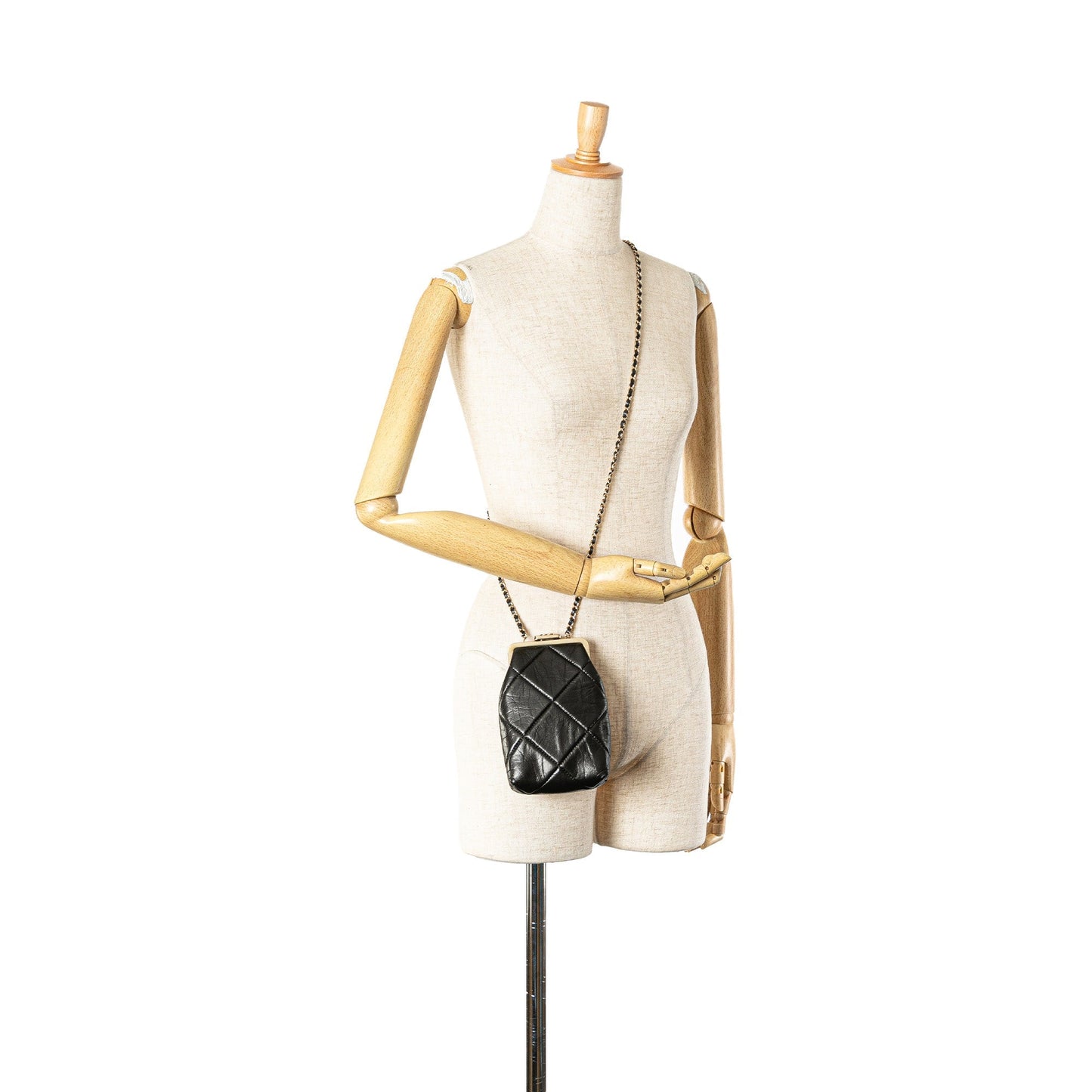 Black Chanel Small CC Quilted Lambskin Kisslock Frame Clutch Crossbody Bag