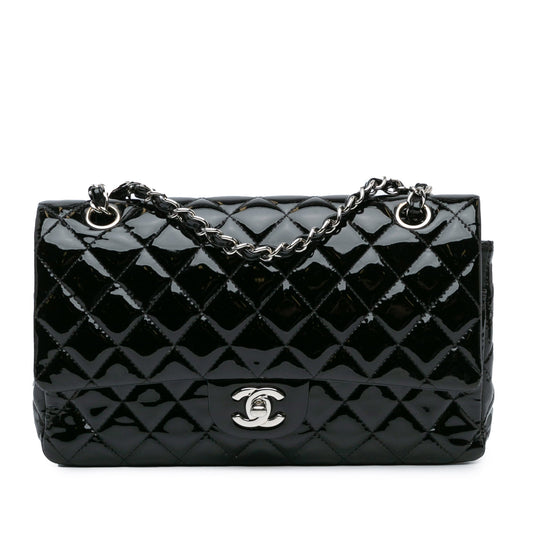 Black Chanel Medium Classic Patent Double Flap Shoulder Bag