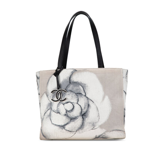 Gray Chanel Camellia Printed Canvas Shopper Tote