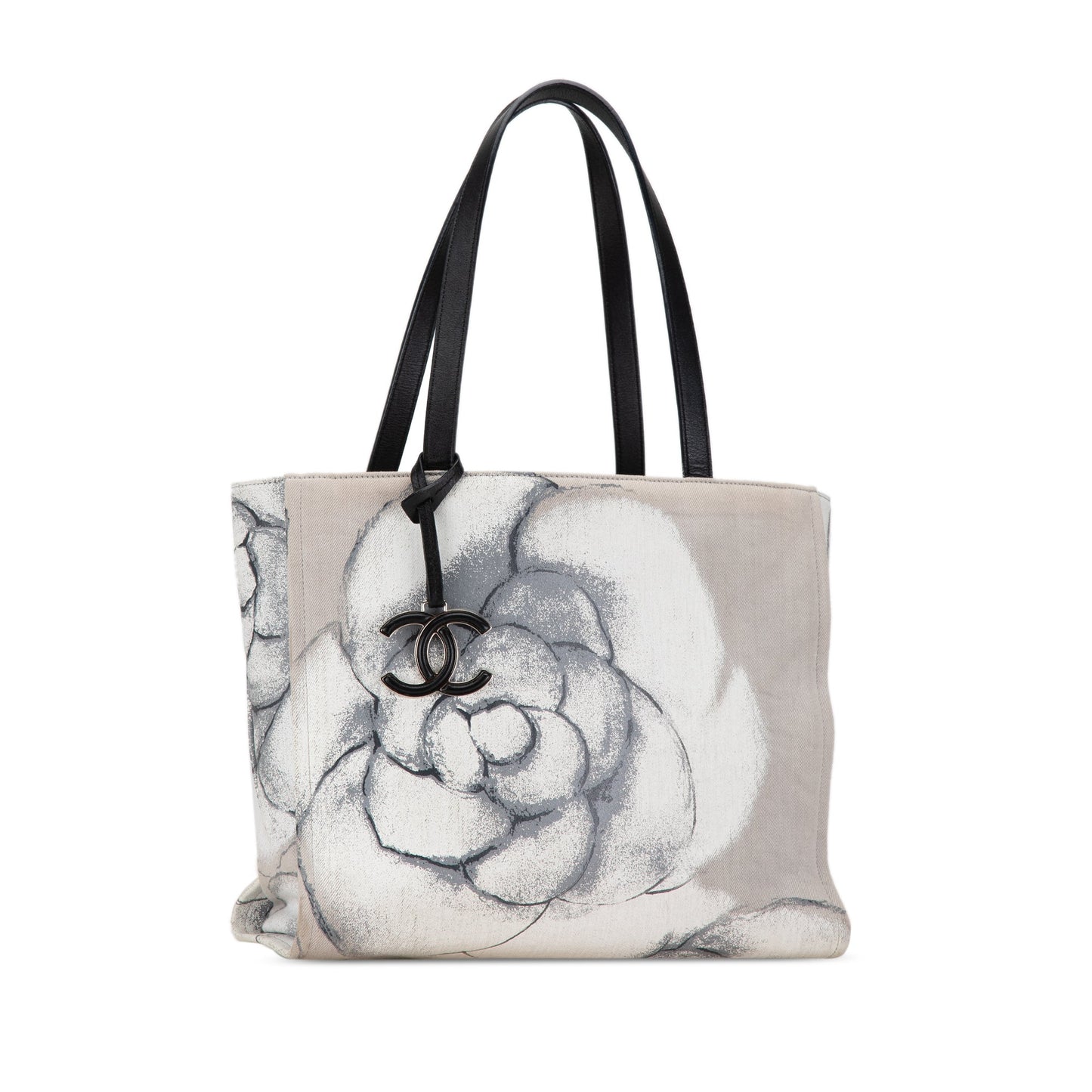 Gray Chanel Camellia Printed Canvas Shopper Tote