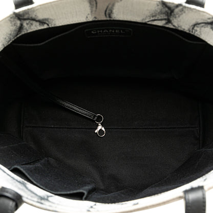 Gray Chanel Camellia Printed Canvas Shopper Tote