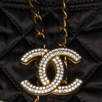 Black Chanel Quilted Nylon Crystal CC Drawstring Sling Bag