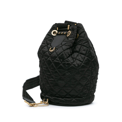 Black Chanel Quilted Nylon Crystal CC Drawstring Sling Bag