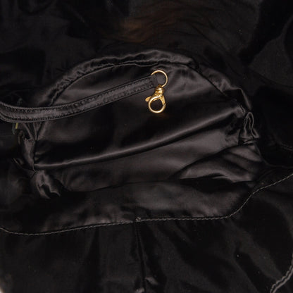 Black Chanel Quilted Nylon Crystal CC Drawstring Sling Bag