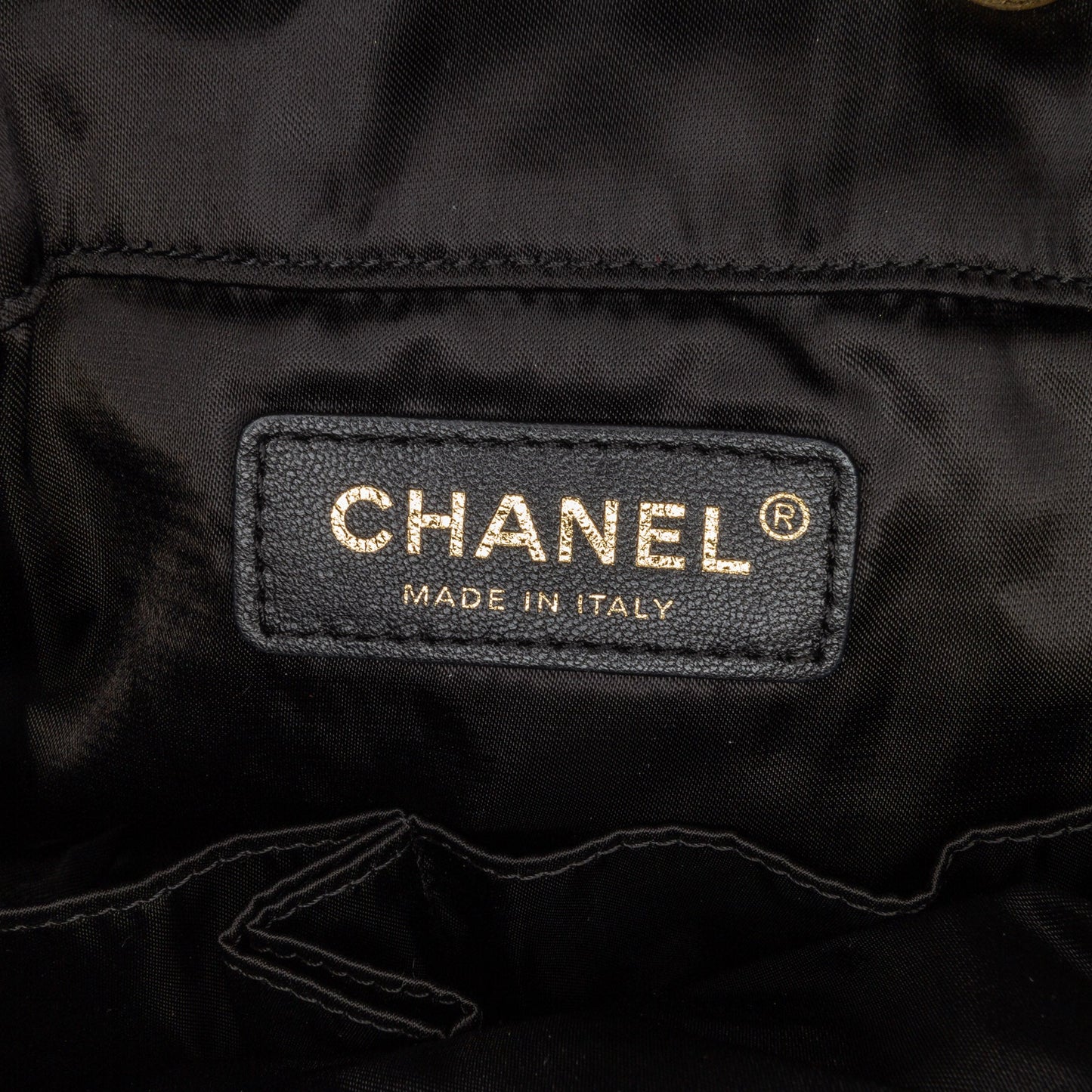 Black Chanel Quilted Nylon Crystal CC Drawstring Sling Bag