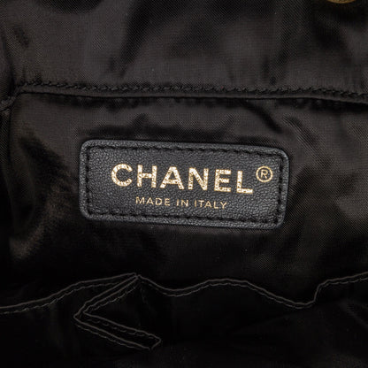 Black Chanel Quilted Nylon Crystal CC Drawstring Sling Bag