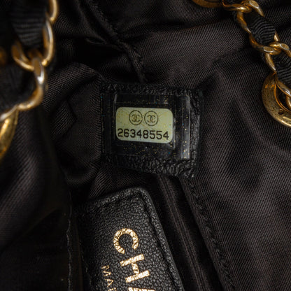 Black Chanel Quilted Nylon Crystal CC Drawstring Sling Bag