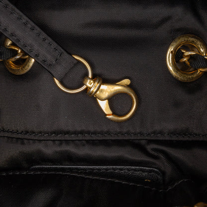 Black Chanel Quilted Nylon Crystal CC Drawstring Sling Bag