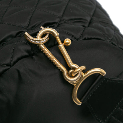 Black Chanel Quilted Nylon Crystal CC Drawstring Sling Bag