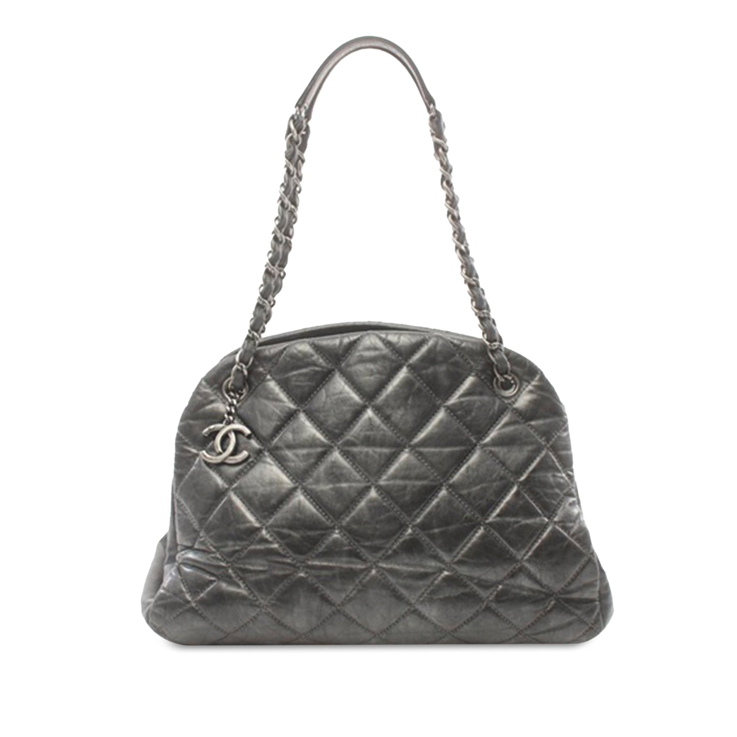 Gray Chanel Large Aged Calfskin Just Mademoiselle Bowling Bag