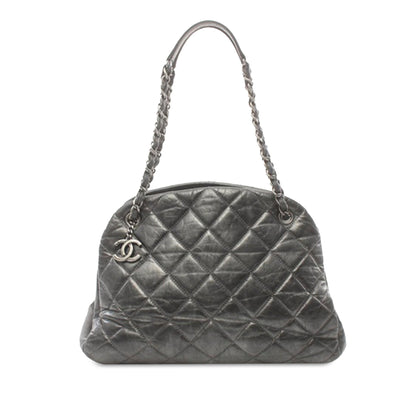 Gray Chanel Large Aged Calfskin Just Mademoiselle Bowling Bag