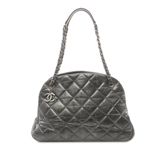 Gray Chanel Large Aged Calfskin Just Mademoiselle Bowling Bag