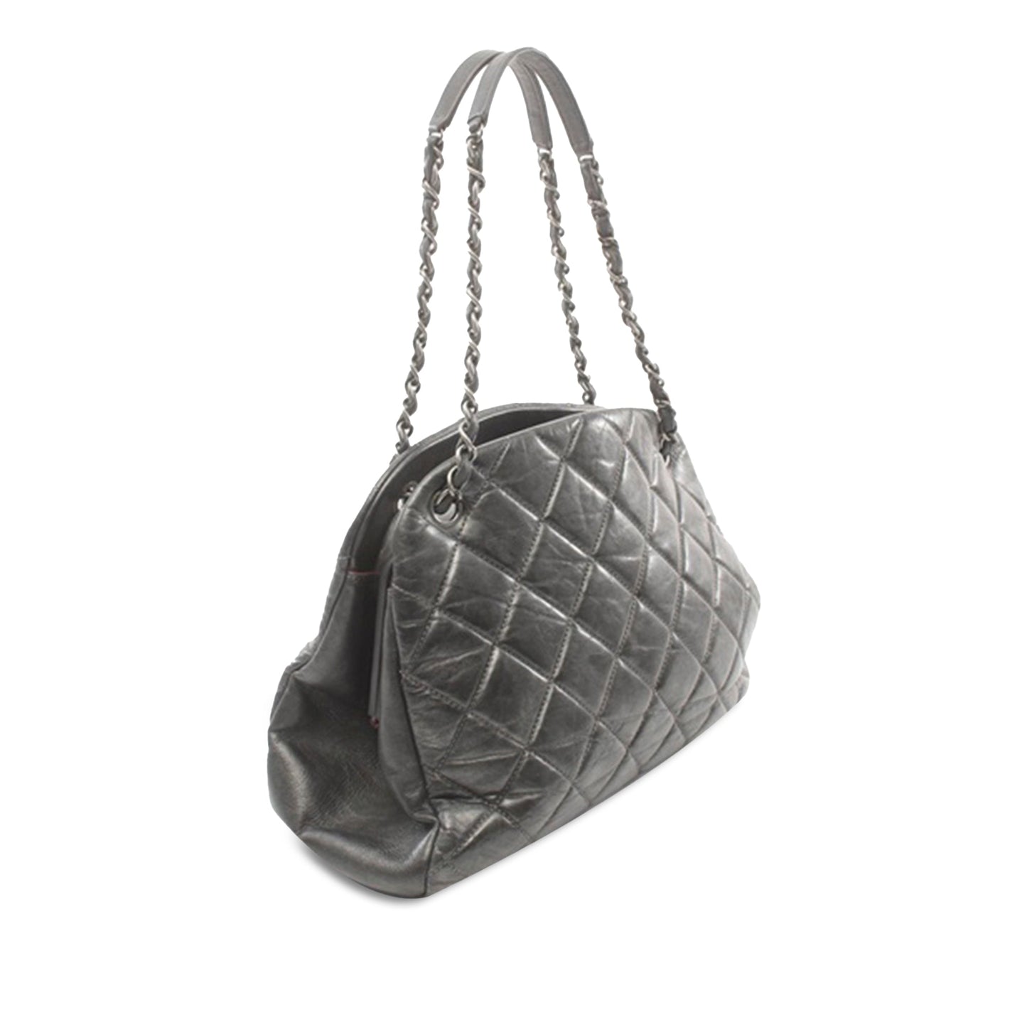 Gray Chanel Large Aged Calfskin Just Mademoiselle Bowling Bag