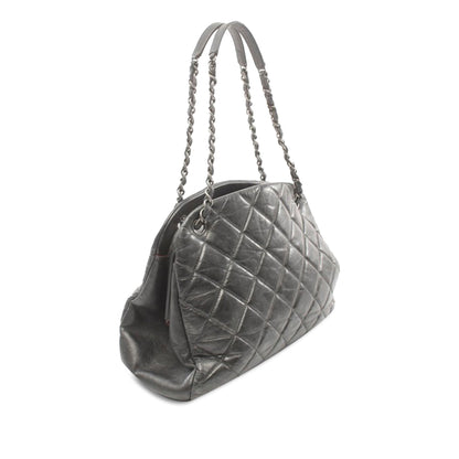 Gray Chanel Large Aged Calfskin Just Mademoiselle Bowling Bag