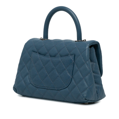 Blue Chanel Mini Quilted Caviar Coco Top Handle Bag Satchel