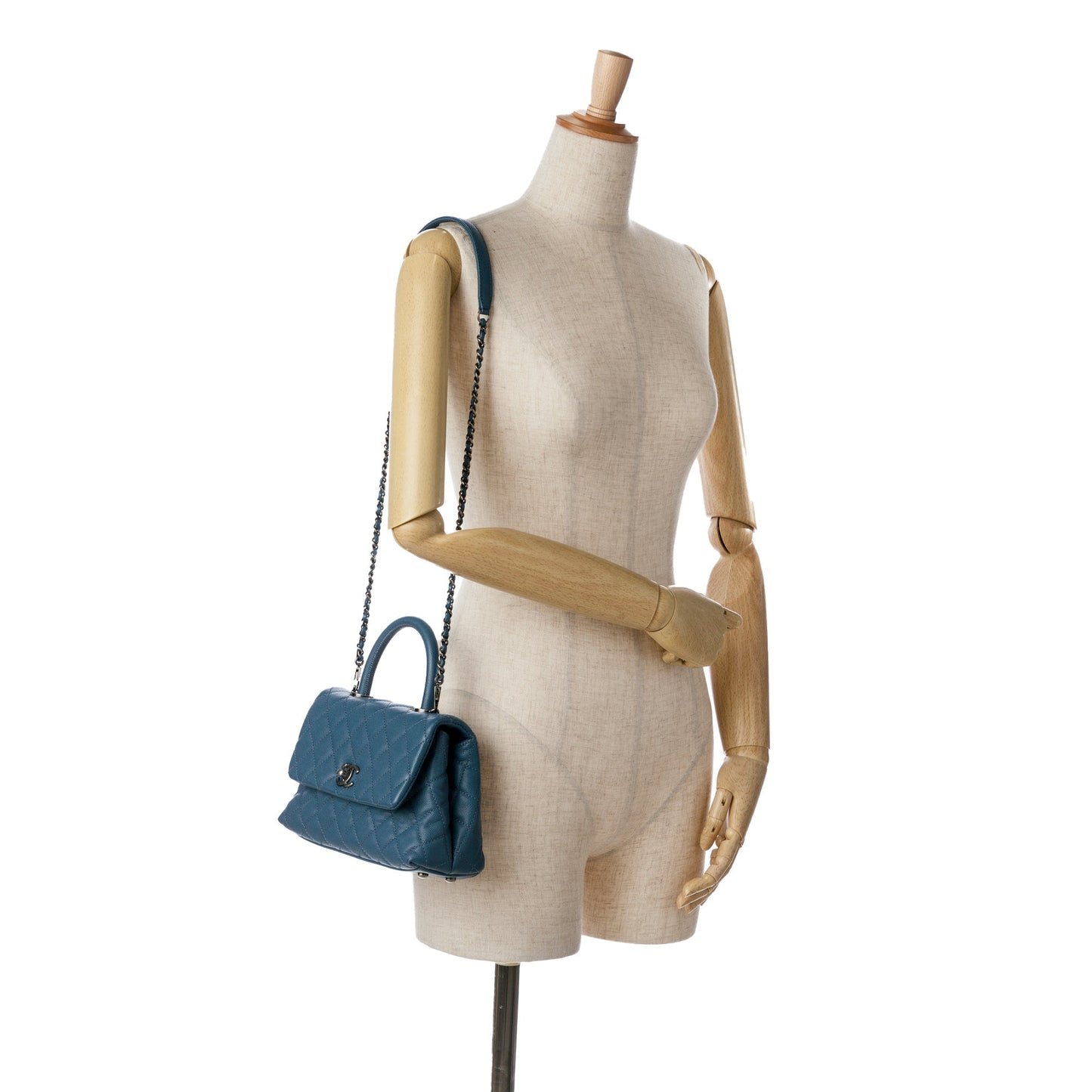 Blue Chanel Mini Quilted Caviar Coco Top Handle Bag Satchel