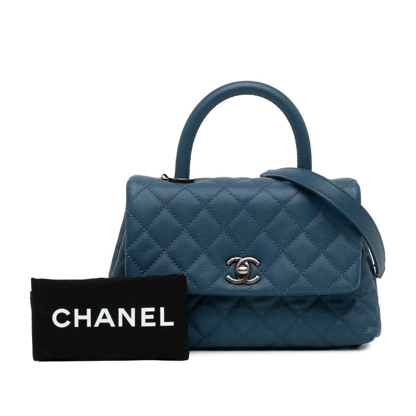 Blue Chanel Mini Quilted Caviar Coco Top Handle Bag Satchel