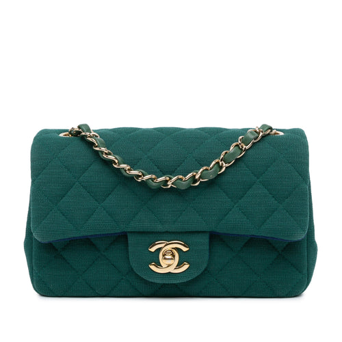 Green Chanel Mini Rectangular Classic Jersey Single Flap Crossbody Bag